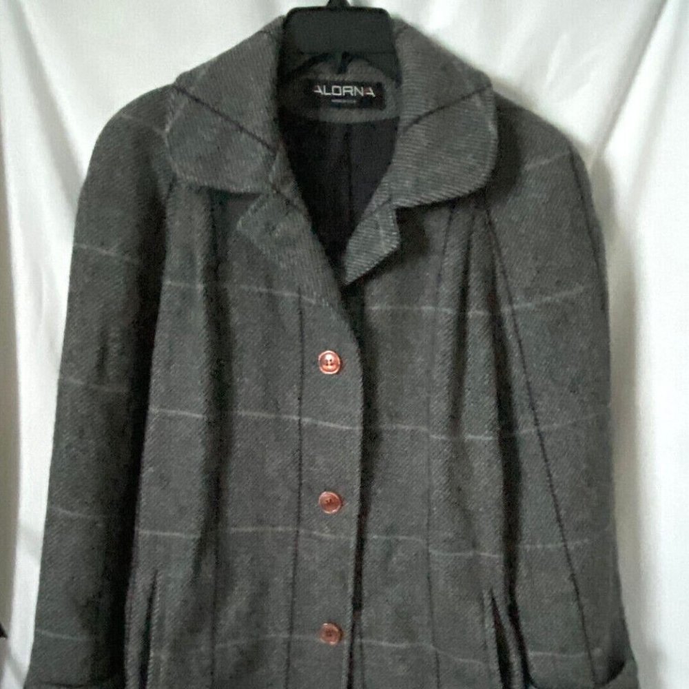 ALORNA Vintage Women's Gray Plaid Wool/ Nylon Coat Jacket Made In The USA - Picture 1 of 12